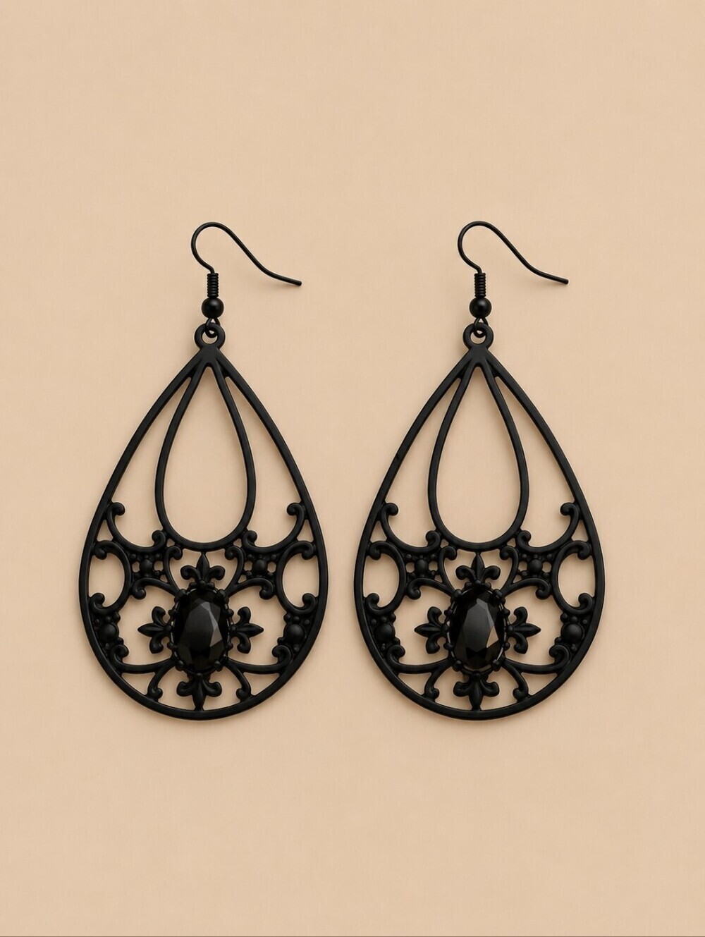 Vintage Large Black Cut-out Teardrop Witchy Goth Earrings